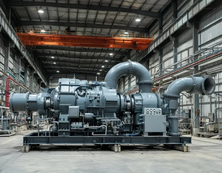 Centrifugal compressor skid in a plant compressor house during a replacement survey